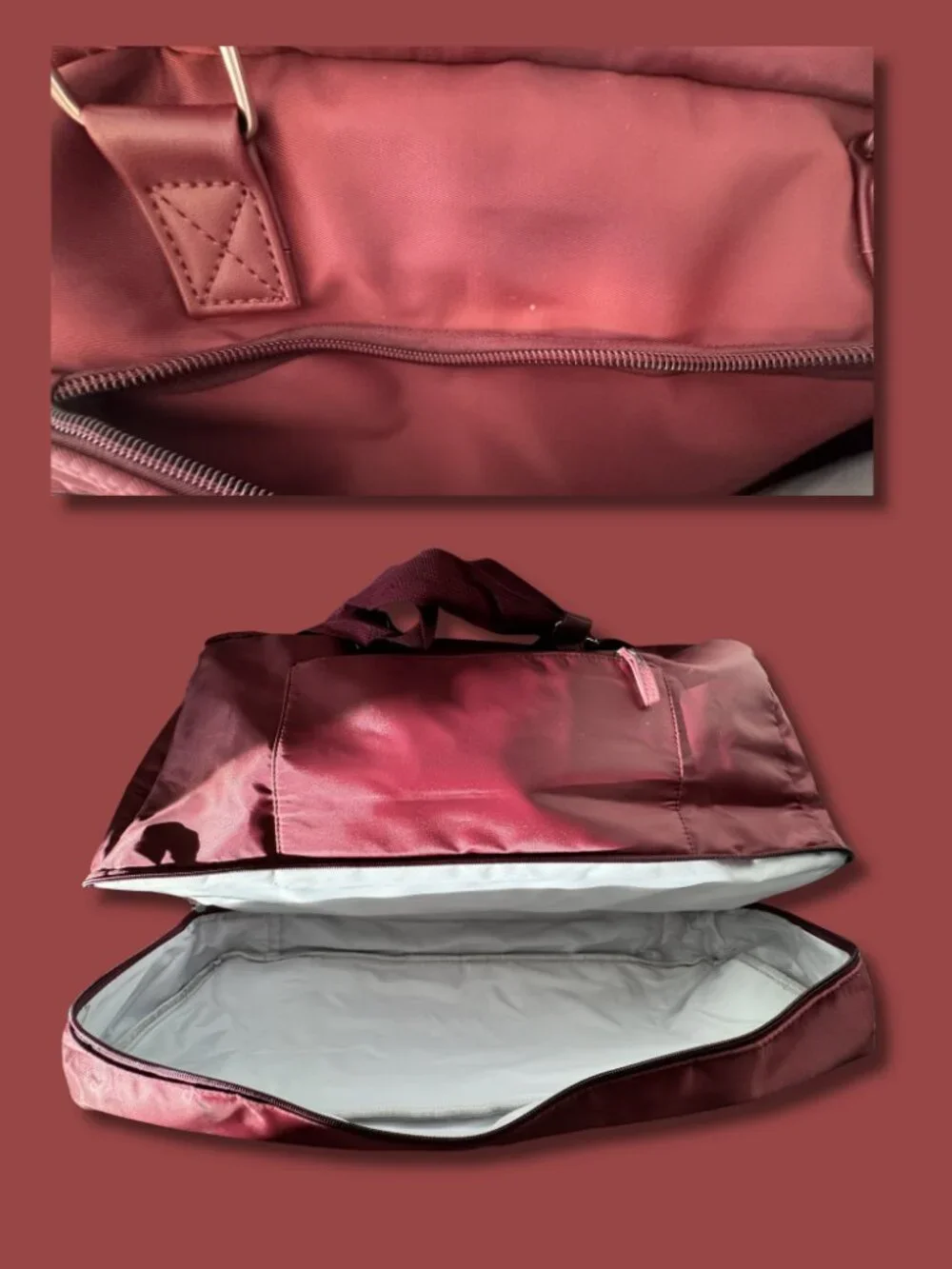 Packable Duffel Bag Weekender Maroon Travel Tote Shoe Compartment